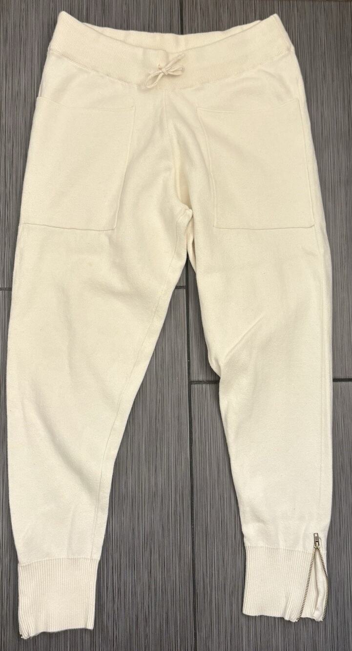 Zara Cream Joggers Front Pockets Women’s S/M Cotton/Cashmere Blend Zipper Cuff